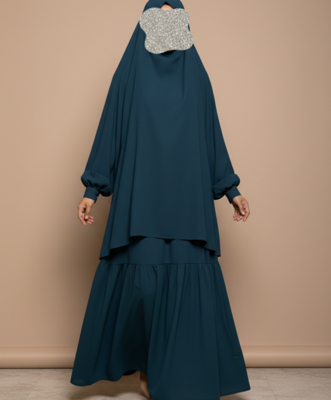 Two-Piece Layered Khimar Set – Premium Matte Crepe