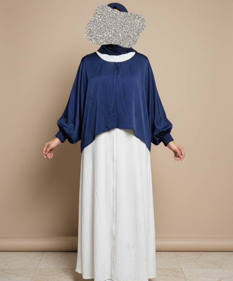2-in-1 Textured Abaya with Satin Overlay – Elegant Layered Modest Wear
