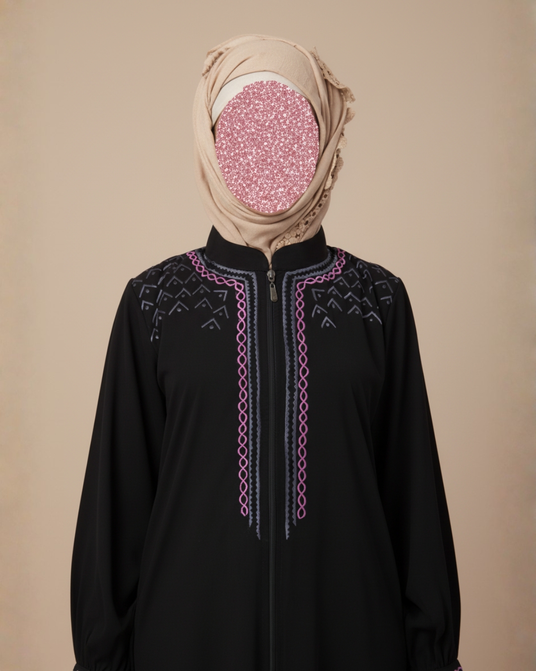 Embroidered Full Zipper Black Abaya – Premium Koshibo Fabric 2 Embroidered Full Zipper Black Abaya – Premium Koshibo Fabric - Image 2