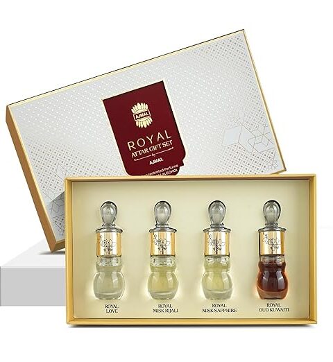 Royal Attar Collection Premium Perfume Gift Set | 4 x Attar Bottles | Royal Line, Musk Rijali, Musk Sapphire & Oudh Al Malik