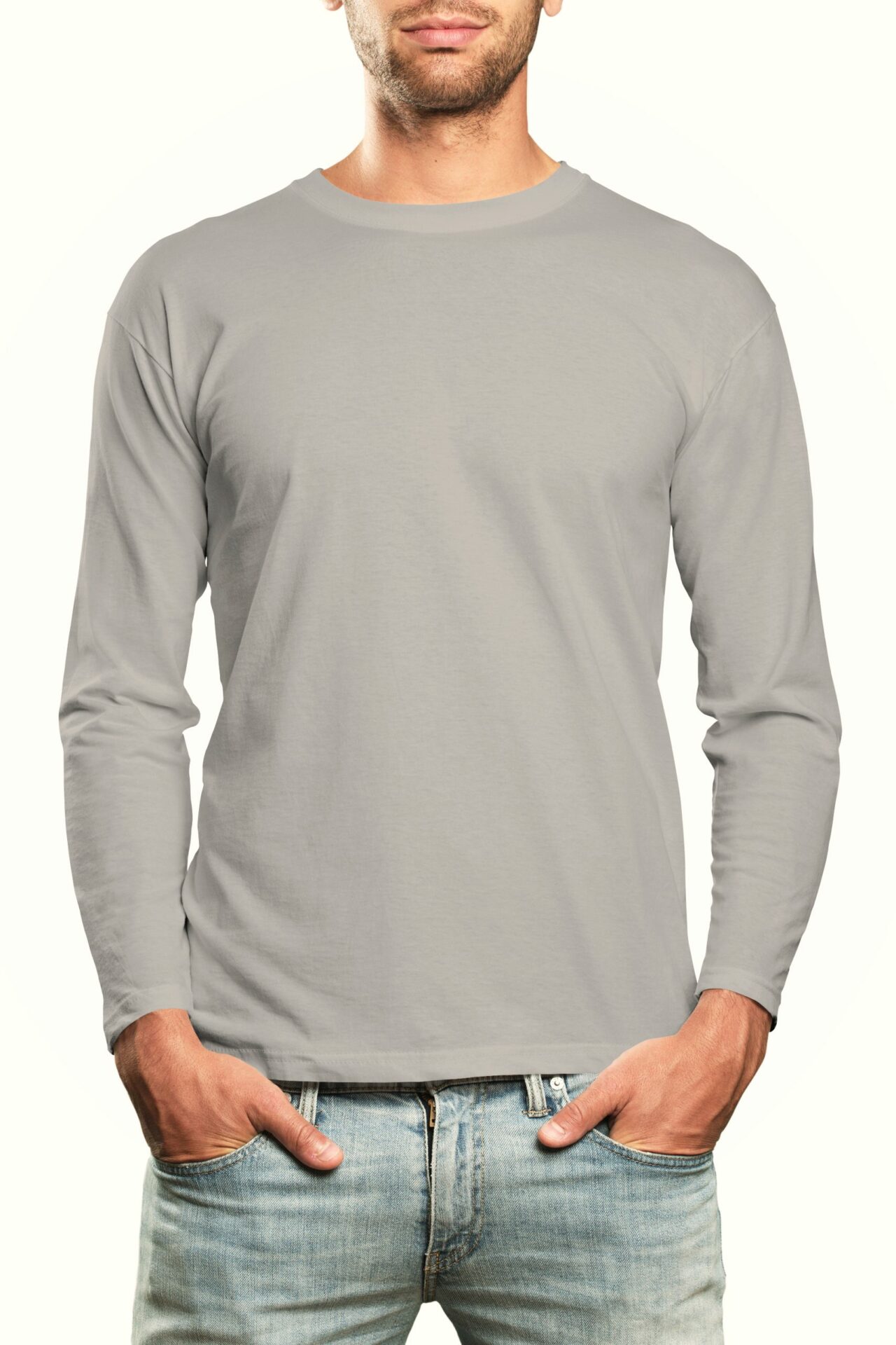 Basic Plain Round Neck Full Sleeve Grey Melange T-Shirt 1 Basic Plain Round Neck Full Sleeve Grey Melange T-Shirt