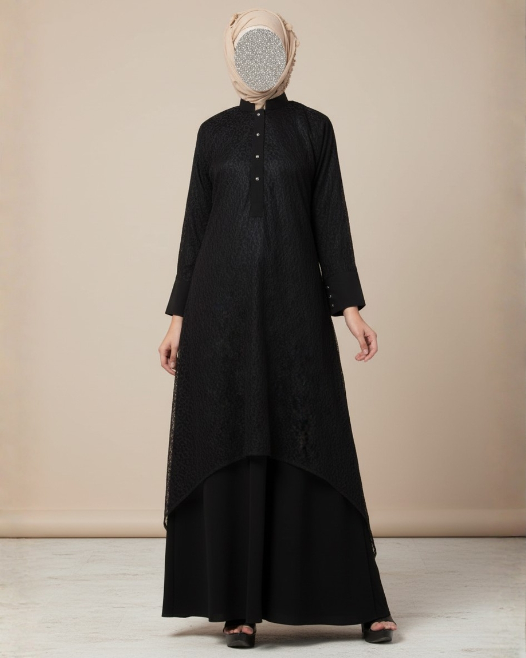 Arch Casual Black Abaya – Premium Koshibo Fabric 1 Arch Casual Black Abaya – Premium Koshibo Fabric