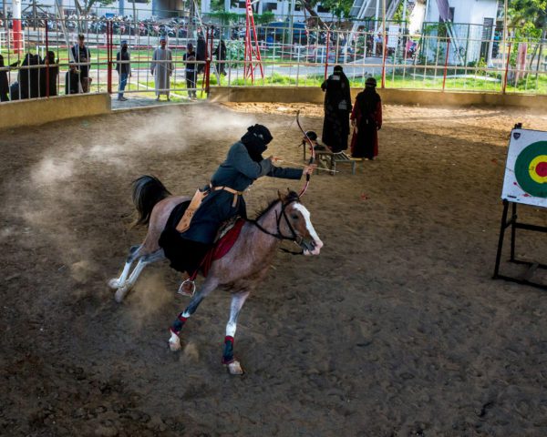 Ratu Elika, 20, during an afternoon practice session, at the Al Fatah Islamic Boarding School in Temboro, a village in East Java, Indonesia, in November.