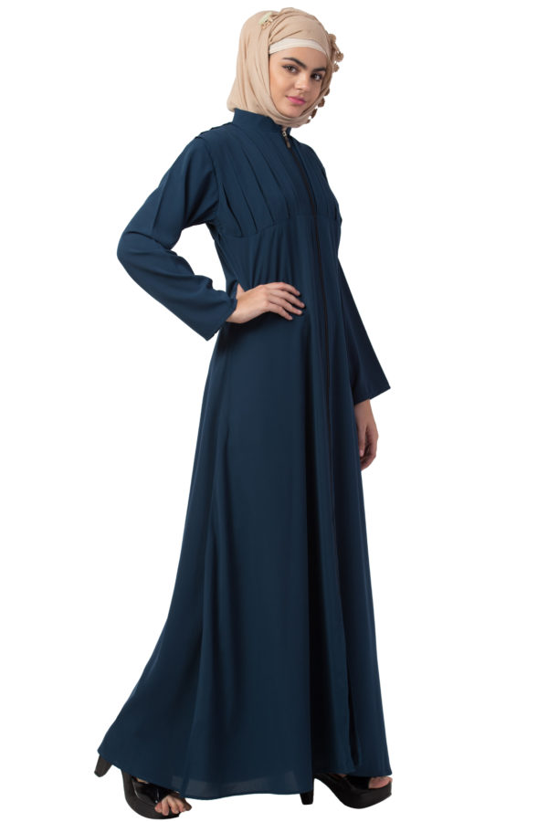 Box Pleated Full Zipper Firozi Abaya - Image 3