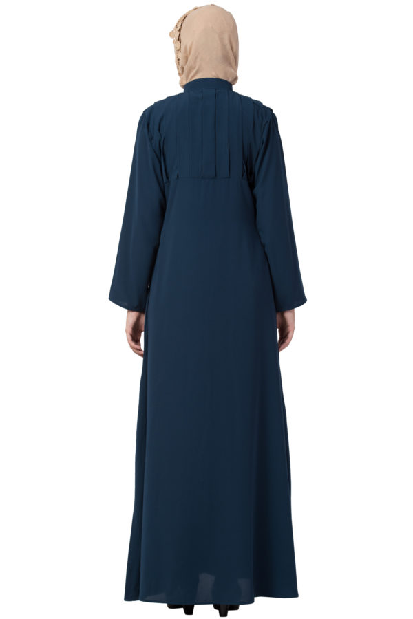 Box Pleated Full Zipper Firozi Abaya - Image 4