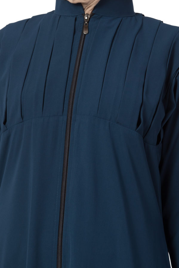 Box Pleated Full Zipper Firozi Abaya - Image 5