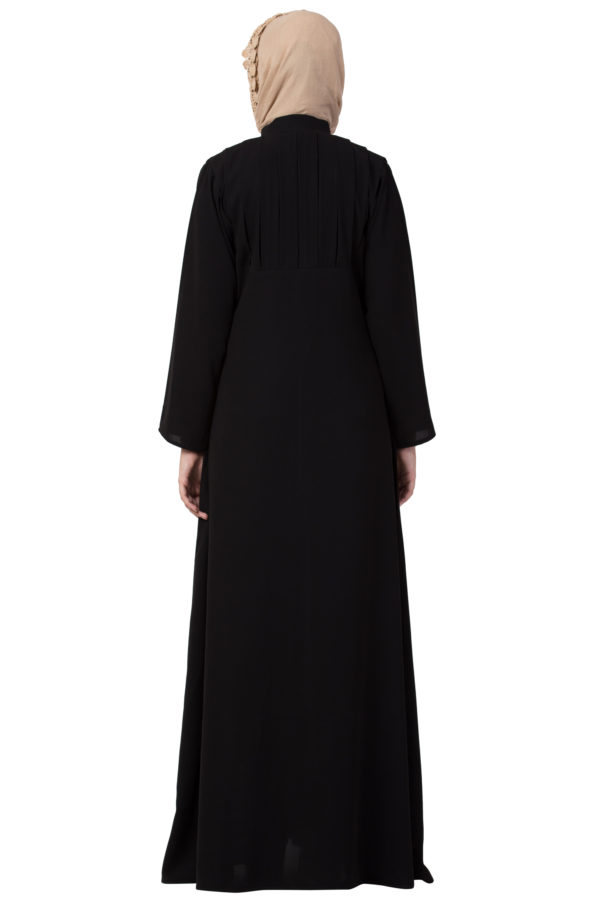 Box Pleated Full Zipper Black Abaya - Image 5