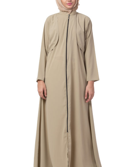 Beige Full Zipper Koti Abaya