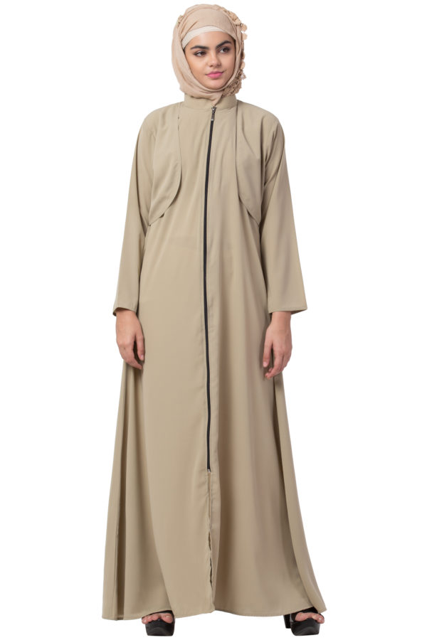 Beige Full Zipper Koti Abaya