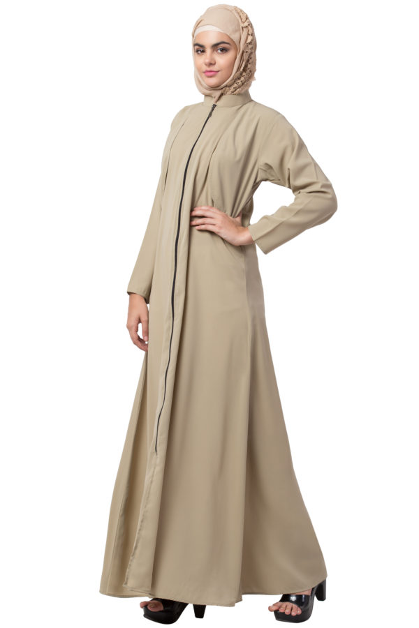 Beige Full Zipper Koti Abaya - Image 2