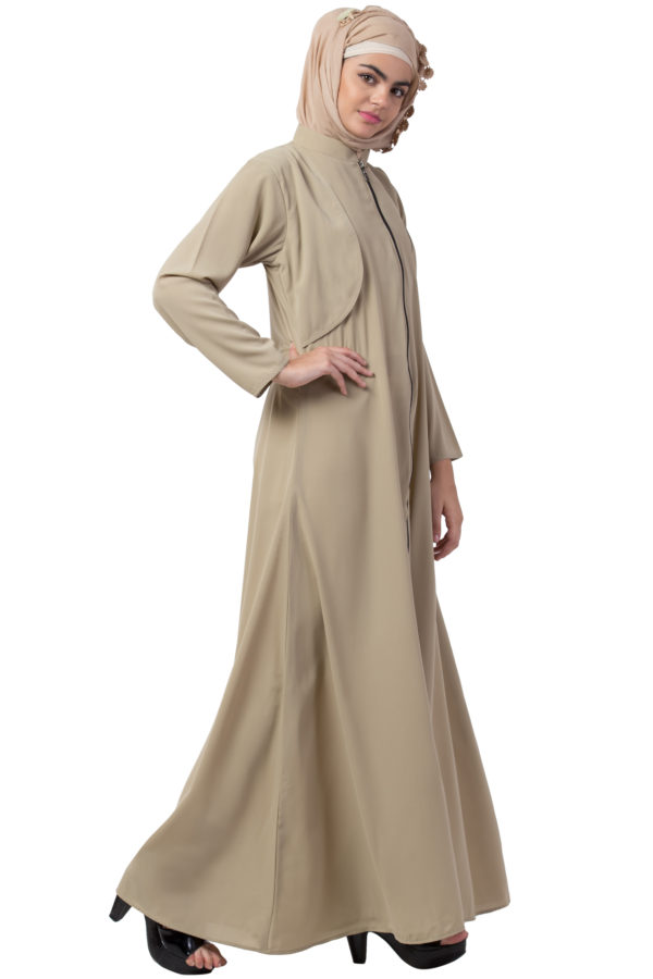 Beige Full Zipper Koti Abaya - Image 3