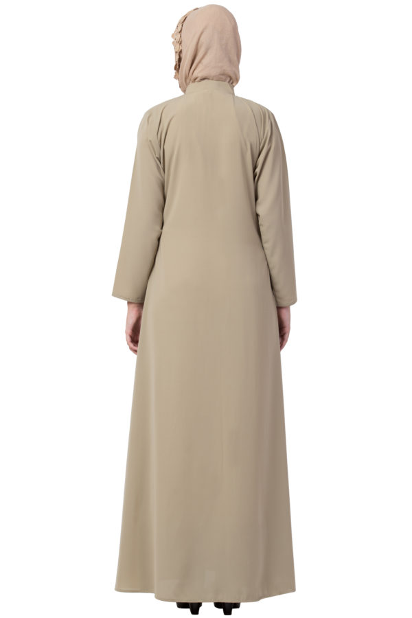 Beige Full Zipper Koti Abaya - Image 4