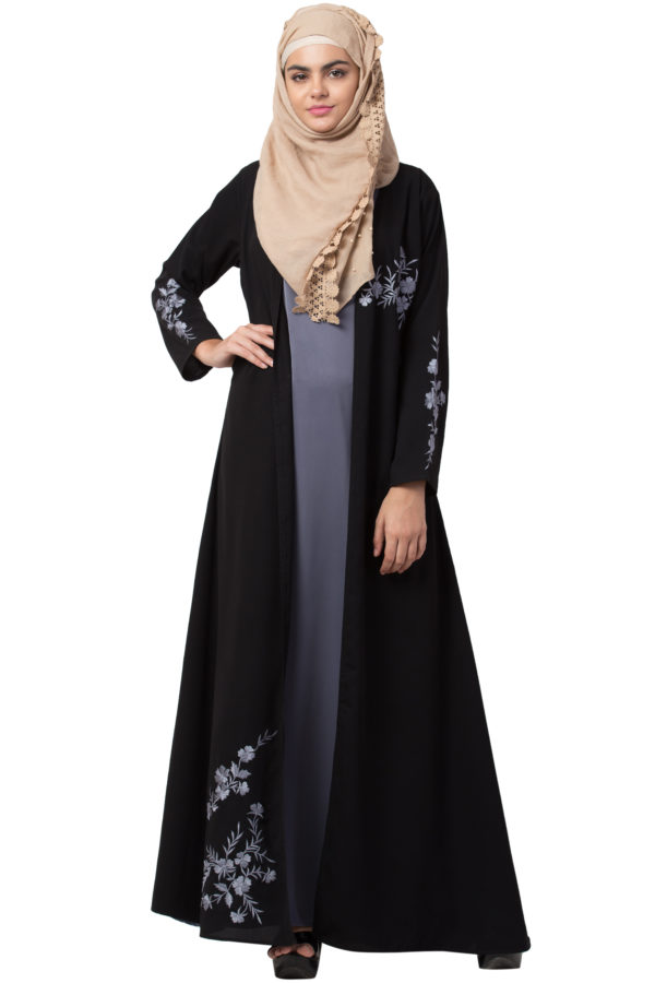 Black Shrug Abaya with Grey Embroidery - Image 2