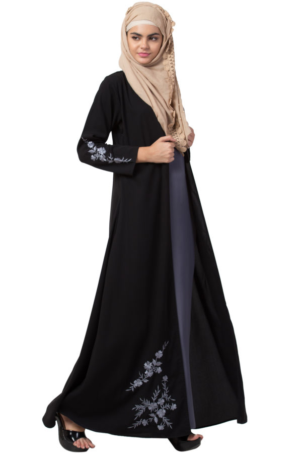 Black Shrug Abaya with Grey Embroidery - Image 3