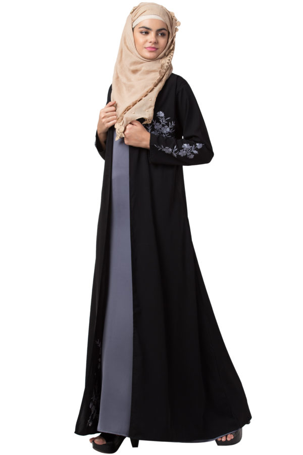 Black Shrug Abaya with Grey Embroidery - Image 4