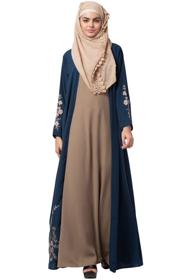 Firozi Shrug Abaya with Grey Embroidery - Image 2