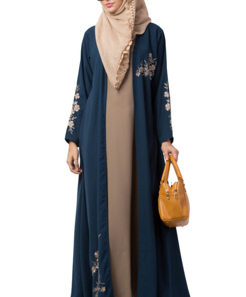 Firozi Shrug Abaya with Grey Embroidery