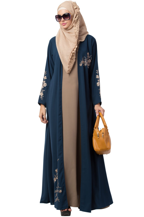 Firozi Shrug Abaya with Grey Embroidery