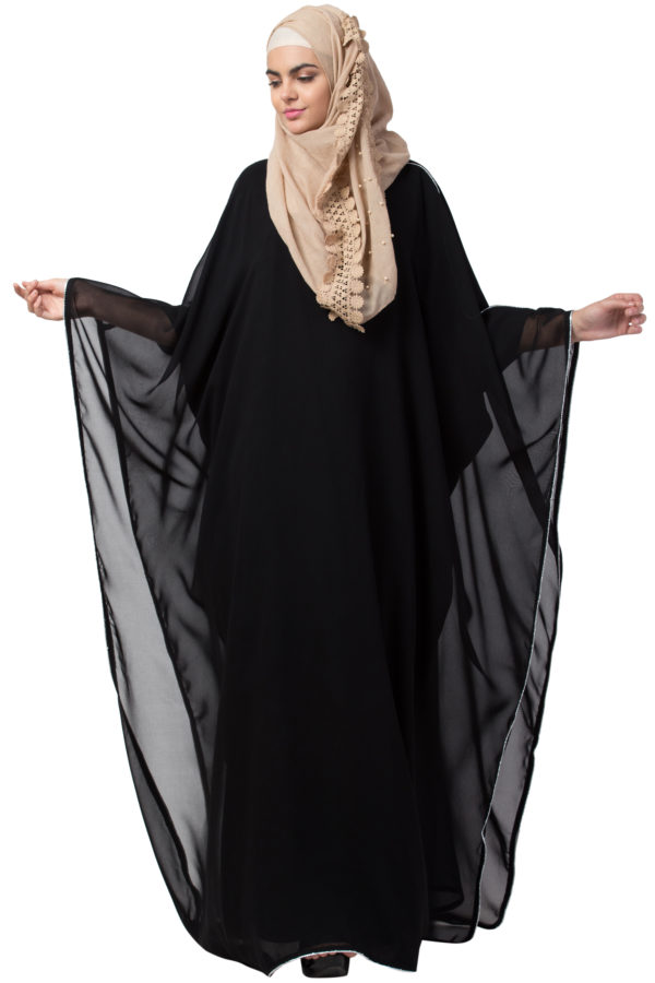 Kaftan Overlay Puce Black Georgette Abaya - Image 3