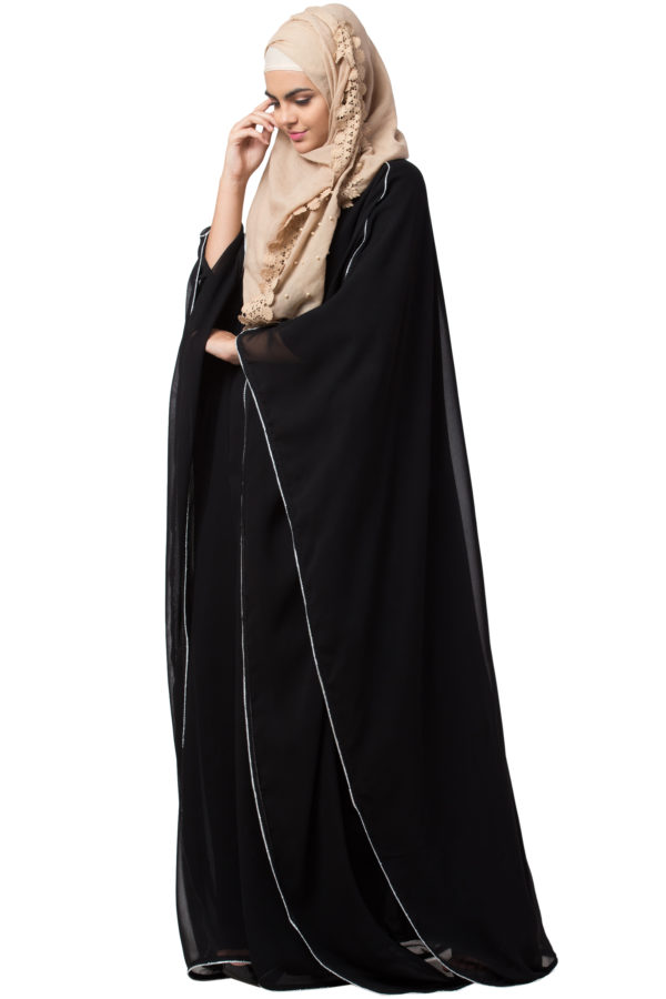 Kaftan Overlay Puce Black Georgette Abaya - Image 2