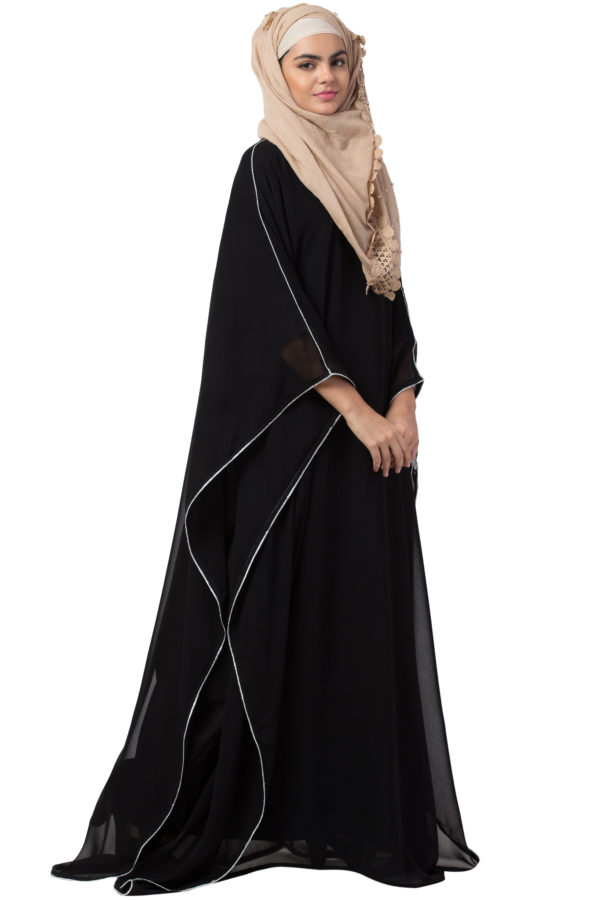 Kaftan Overlay Puce Black Georgette Abaya - Image 4