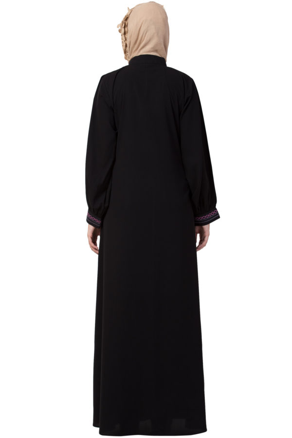 Embroidered Full Zipper Black Abaya - Image 5