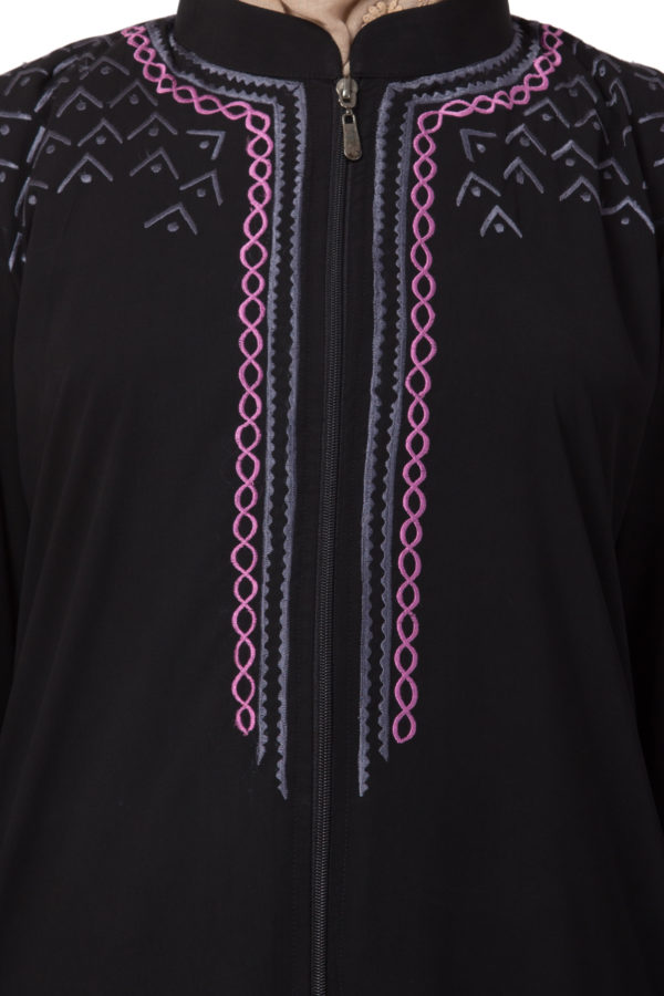 Embroidered Full Zipper Black Abaya - Image 6