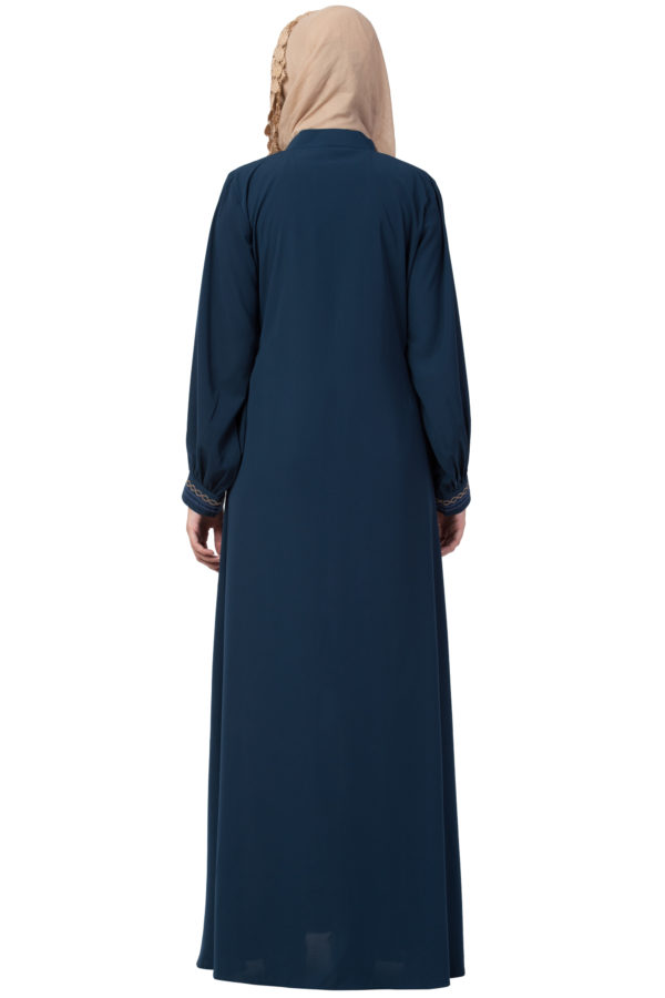 Embroidered Full Zipper Firozi Abaya - Image 4