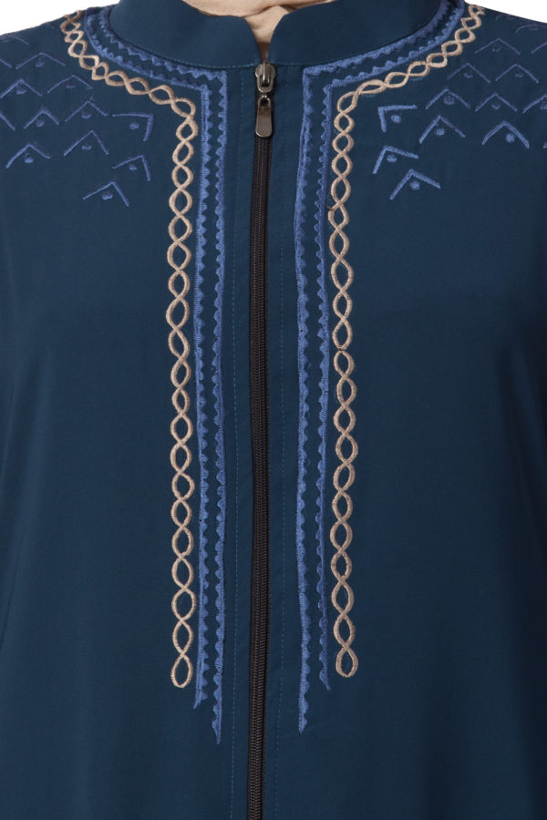 Embroidered Full Zipper Firozi Abaya - Image 5