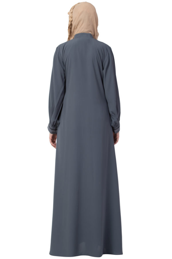 Embroidered Full Zipper Grey Abaya - Image 5