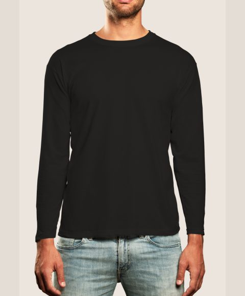 Basic Plain Round Neck Full Sleeve Black T-Shirt