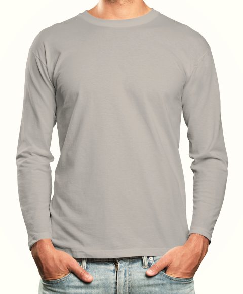 Basic Plain Round Neck Full Sleeve Grey Melange T-Shirt